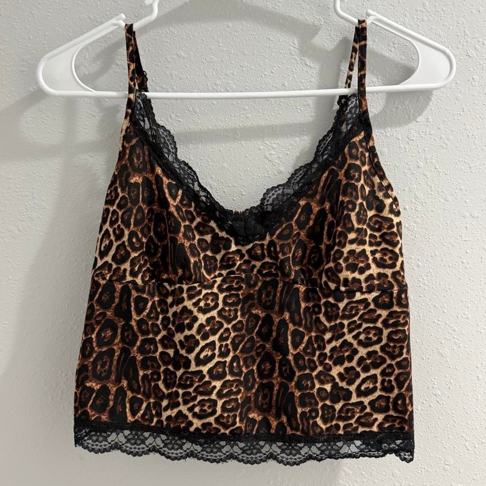 Leopard print lace trim cami top Size XS shein